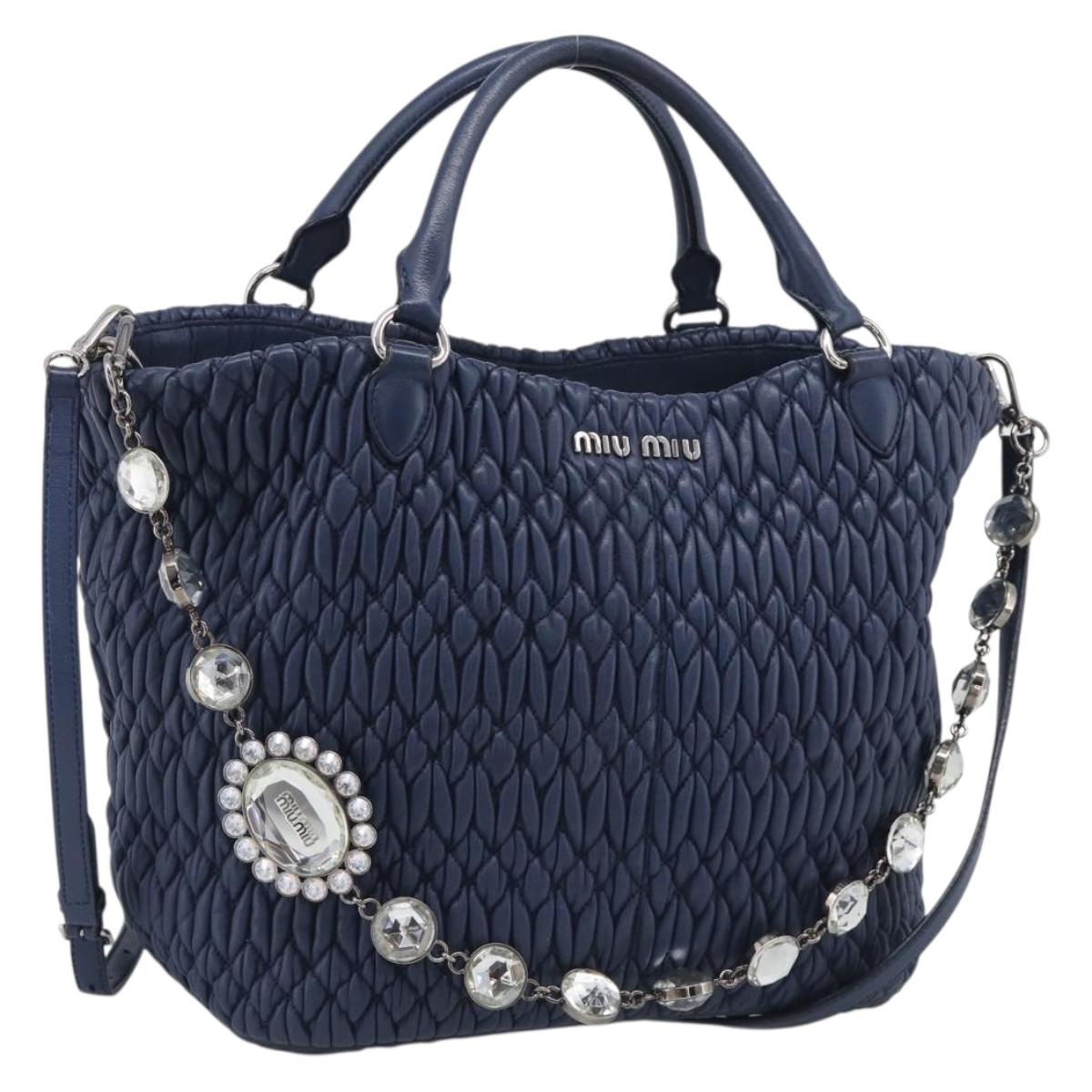Miu Miu Matelasse Chain Shoulder Bag Leather 2way Blue Silver Auth 215358A