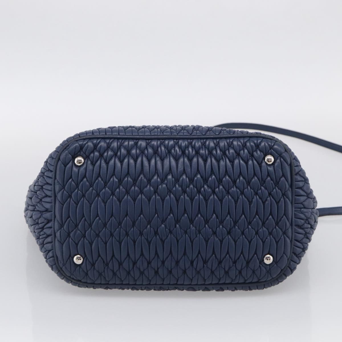 Miu Miu Matelasse Chain Shoulder Bag Leather 2way Blue Silver Auth 215358A