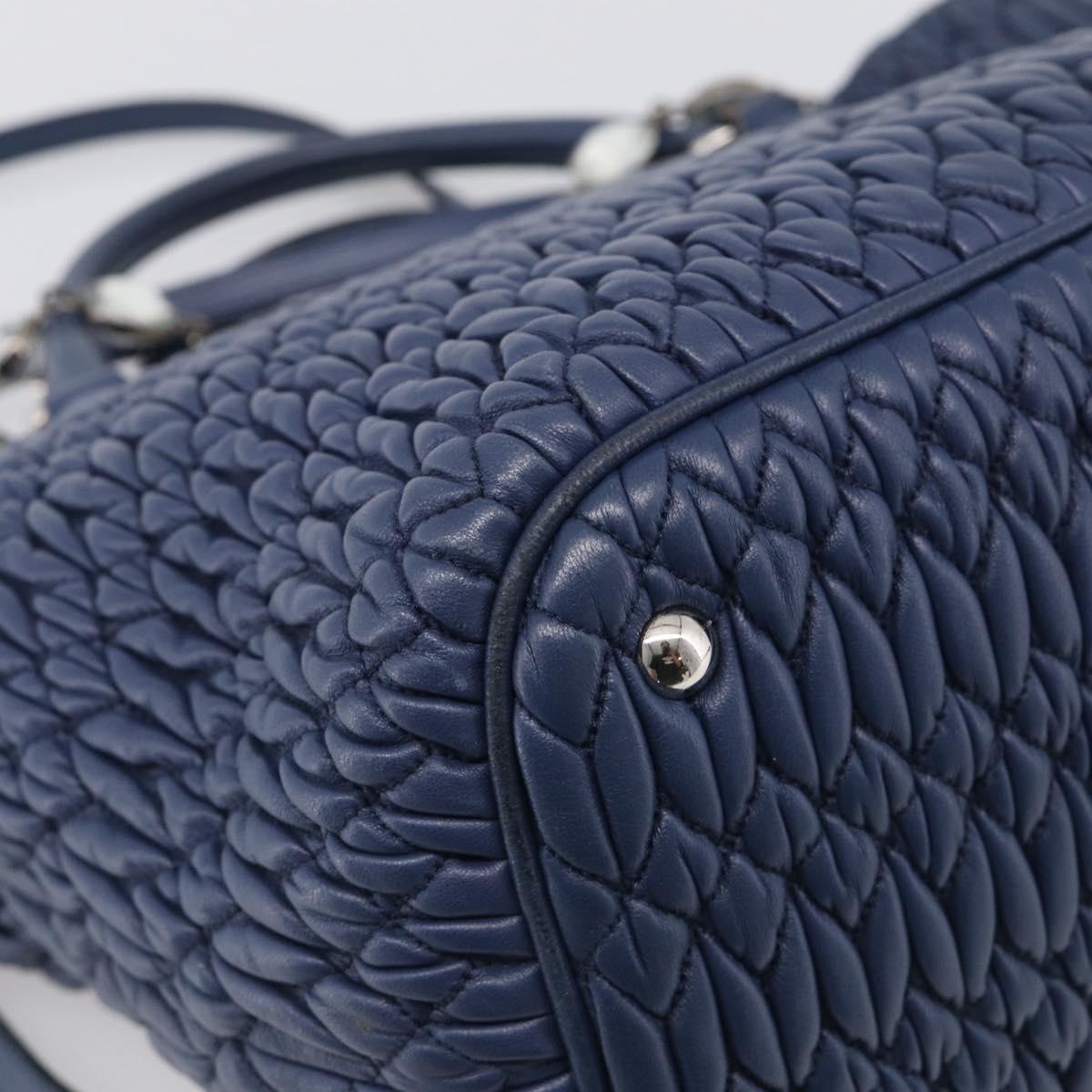 Miu Miu Matelasse Chain Shoulder Bag Leather 2way Blue Silver Auth 215358A