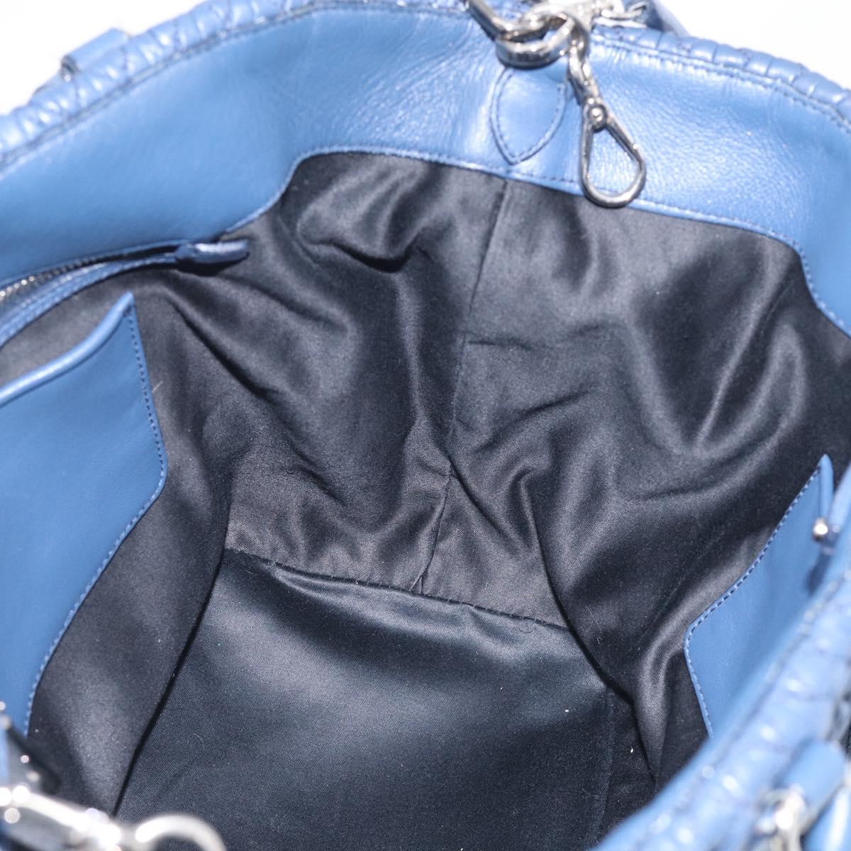 Miu Miu Matelasse Chain Shoulder Bag Leather 2way Blue Silver Auth 215358A