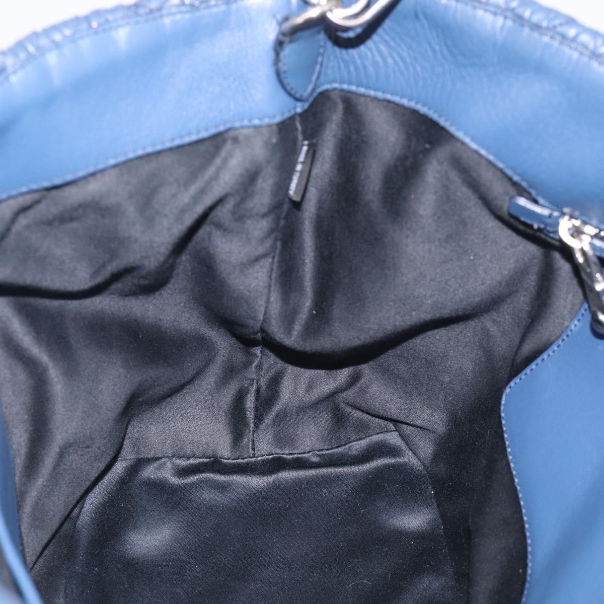 Miu Miu Matelasse Chain Shoulder Bag Leather 2way Blue Silver Auth 215358A