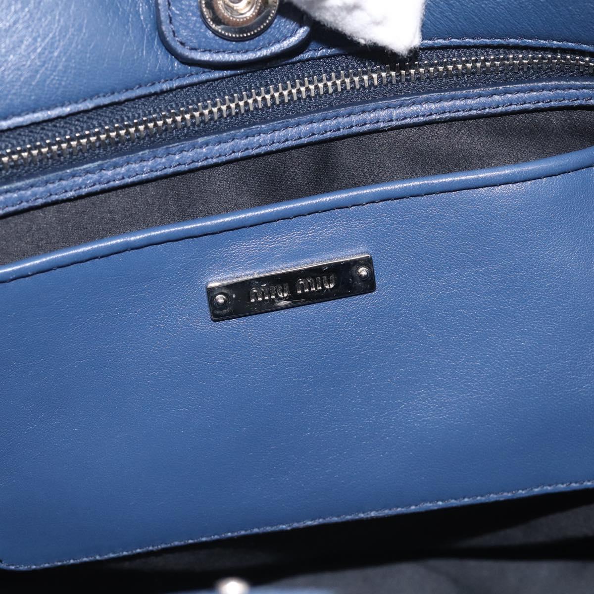Miu Miu Matelasse Chain Shoulder Bag Leather 2way Blue Silver Auth 215358A