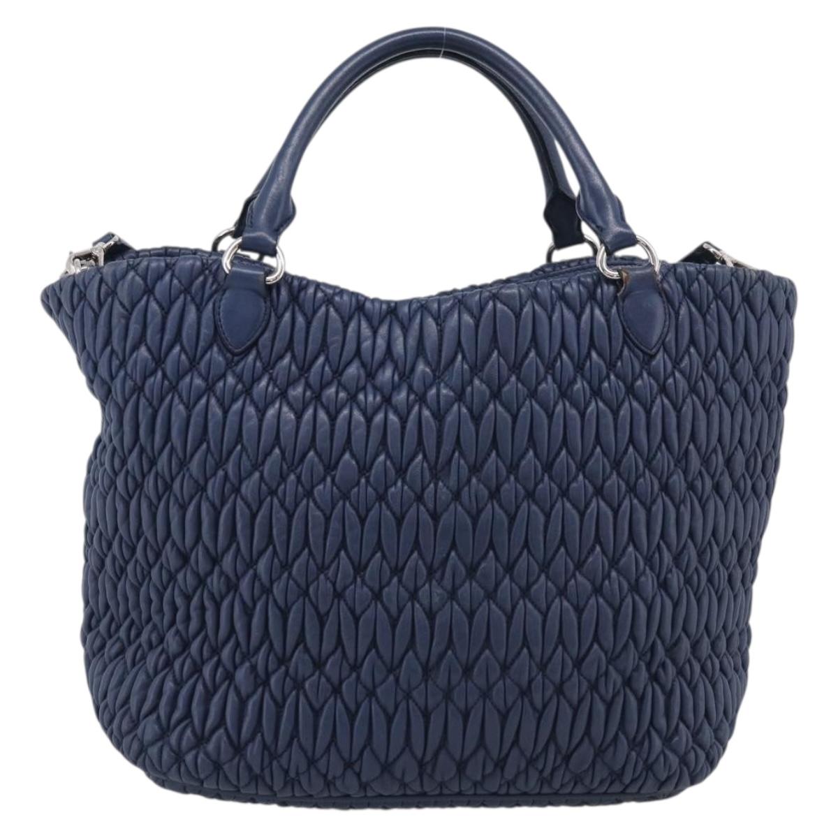 Miu Miu Matelasse Chain Shoulder Bag Leather 2way Blue Silver Auth 215358A