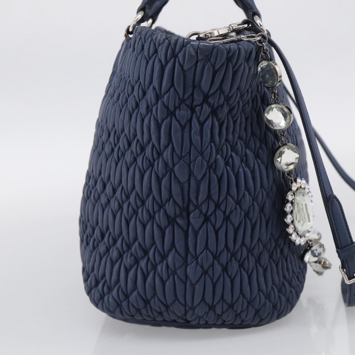 Miu Miu Matelasse Chain Shoulder Bag Leather 2way Blue Silver Auth 215358A