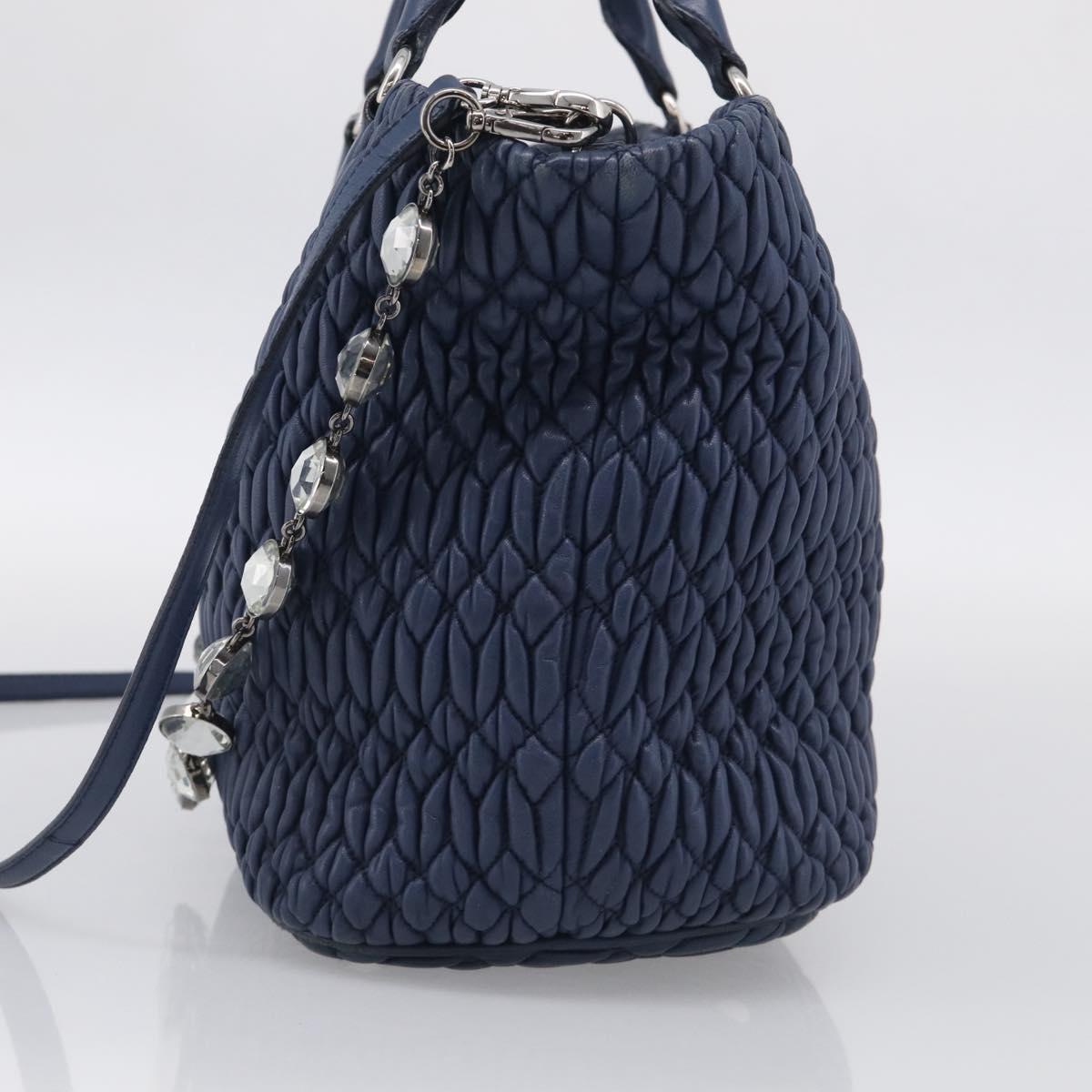 Miu Miu Matelasse Chain Shoulder Bag Leather 2way Blue Silver Auth 215358A