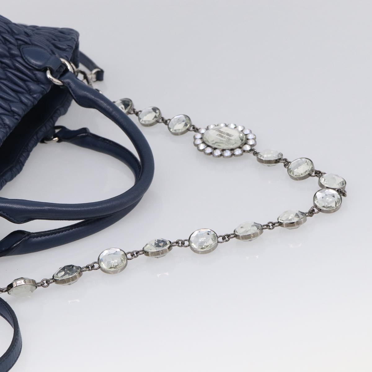 Miu Miu Matelasse Chain Shoulder Bag Leather 2way Blue Silver Auth 215358A