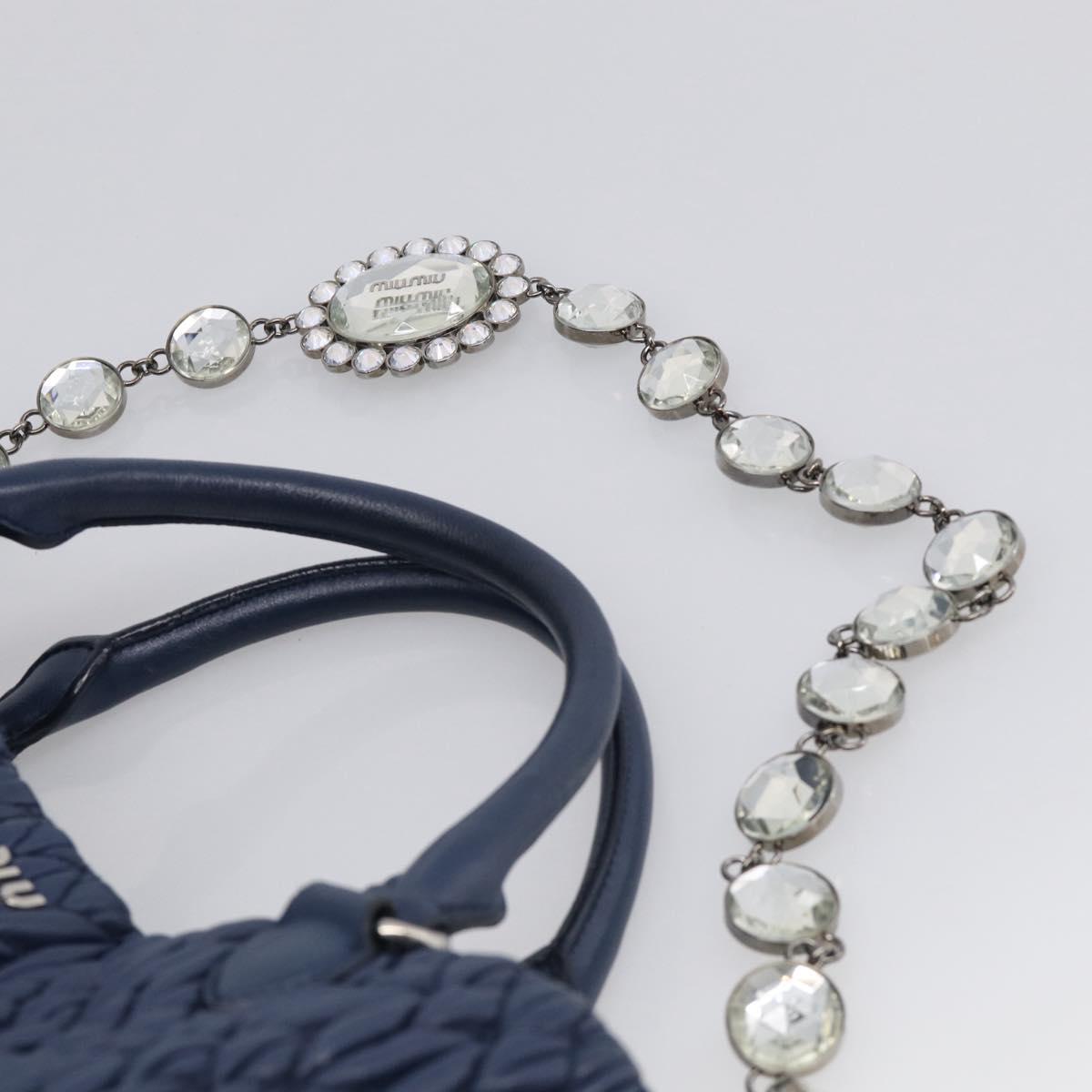 Miu Miu Matelasse Chain Shoulder Bag Leather 2way Blue Silver Auth 215358A