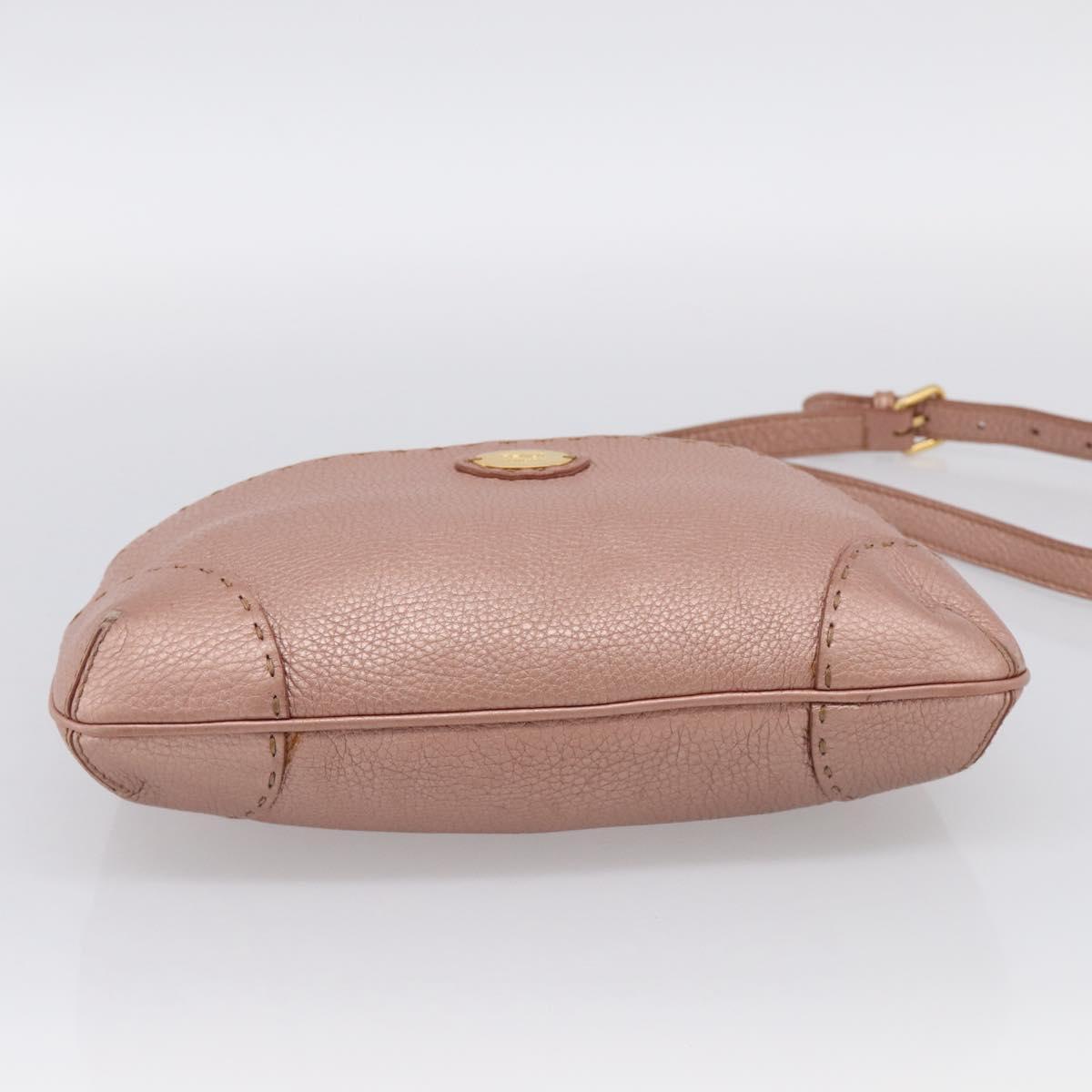 FENDI Celeria Shoulder Bag Leather Pink Gold 8BT200 Auth 215359A