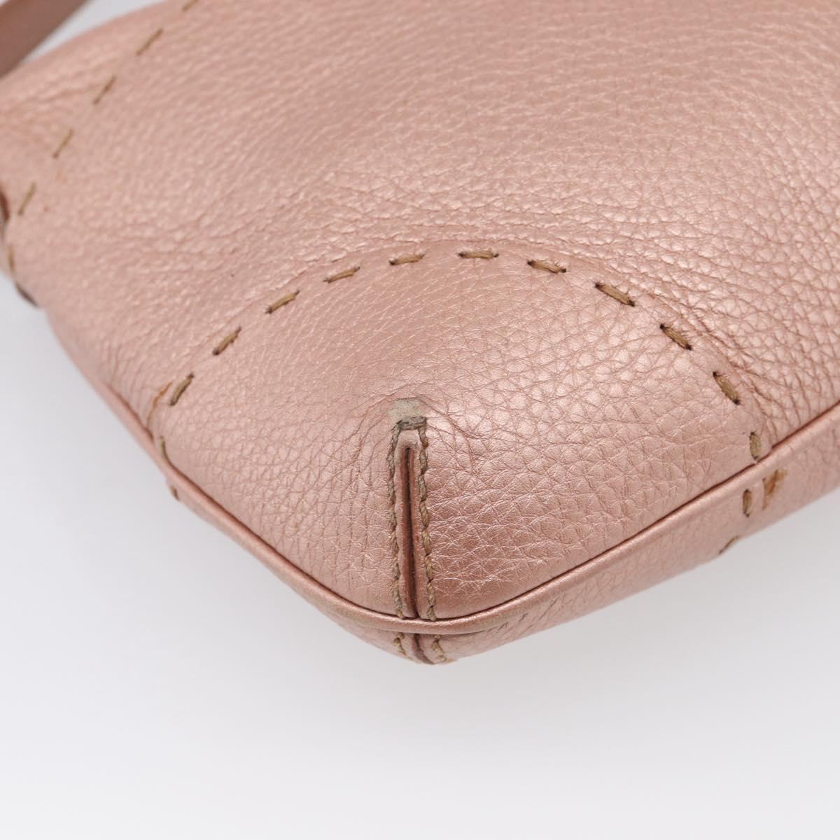 FENDI Celeria Shoulder Bag Leather Pink Gold 8BT200 Auth 215359A