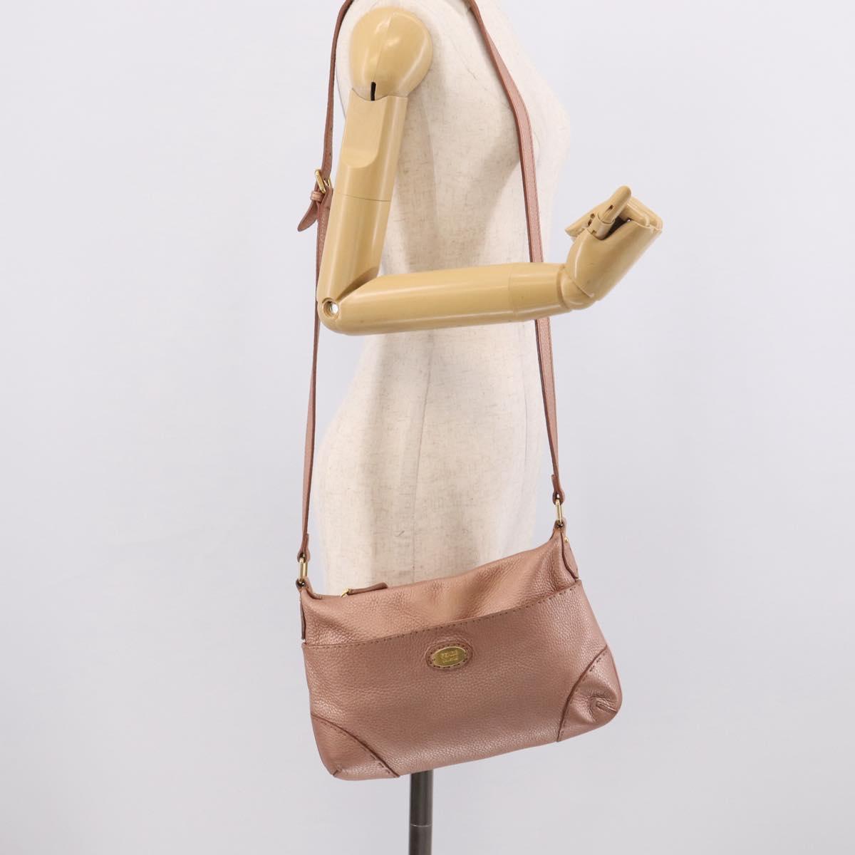 FENDI Celeria Shoulder Bag Leather Pink Gold 8BT200 Auth 215359A