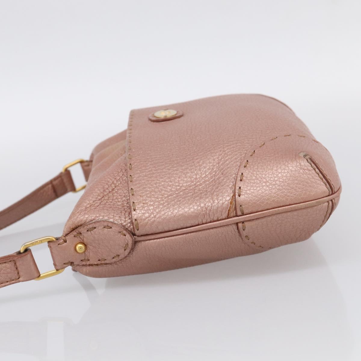 FENDI Celeria Shoulder Bag Leather Pink Gold 8BT200 Auth 215359A