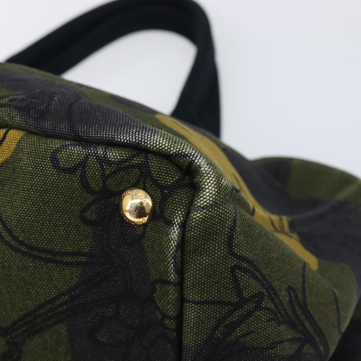 PRADA Canapa Hand Bag Canvas Green Gold Auth 215362A