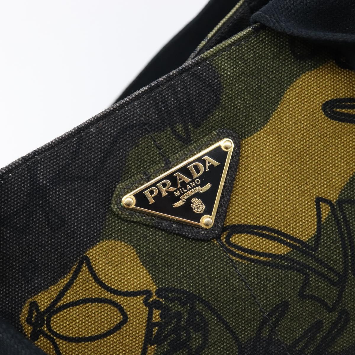 PRADA Canapa Hand Bag Canvas Green Gold Auth 215362A