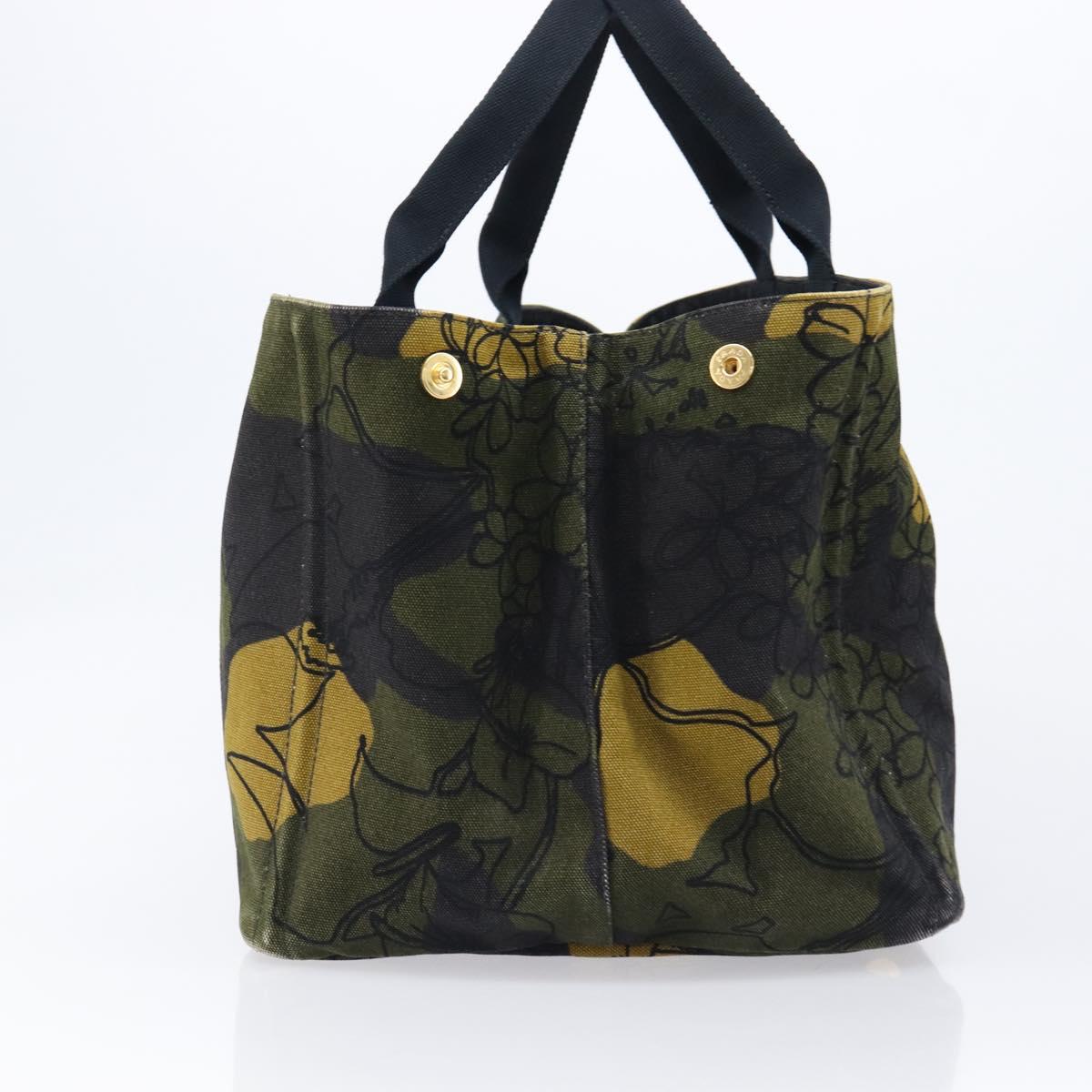 PRADA Canapa Hand Bag Canvas Green Gold Auth 215362A