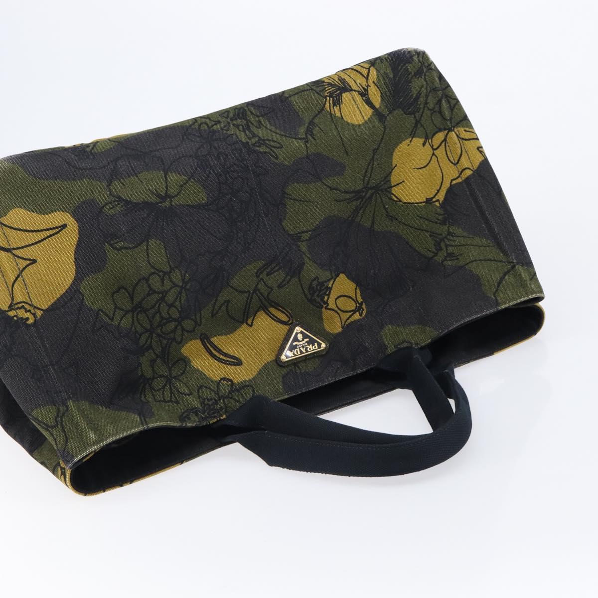 PRADA Canapa Hand Bag Canvas Green Gold Auth 215362A