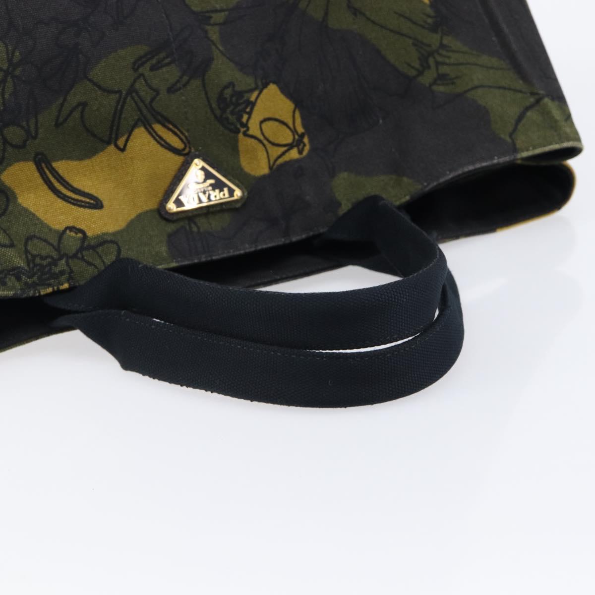 PRADA Canapa Hand Bag Canvas Green Gold Auth 215362A