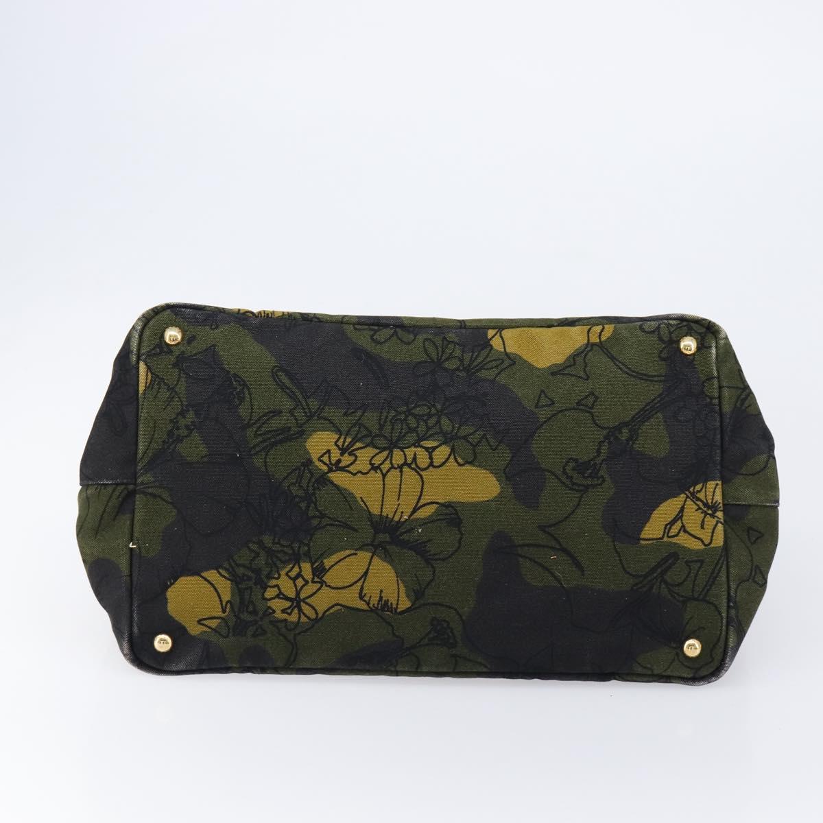 PRADA Canapa Hand Bag Canvas Green Gold Auth 215362A