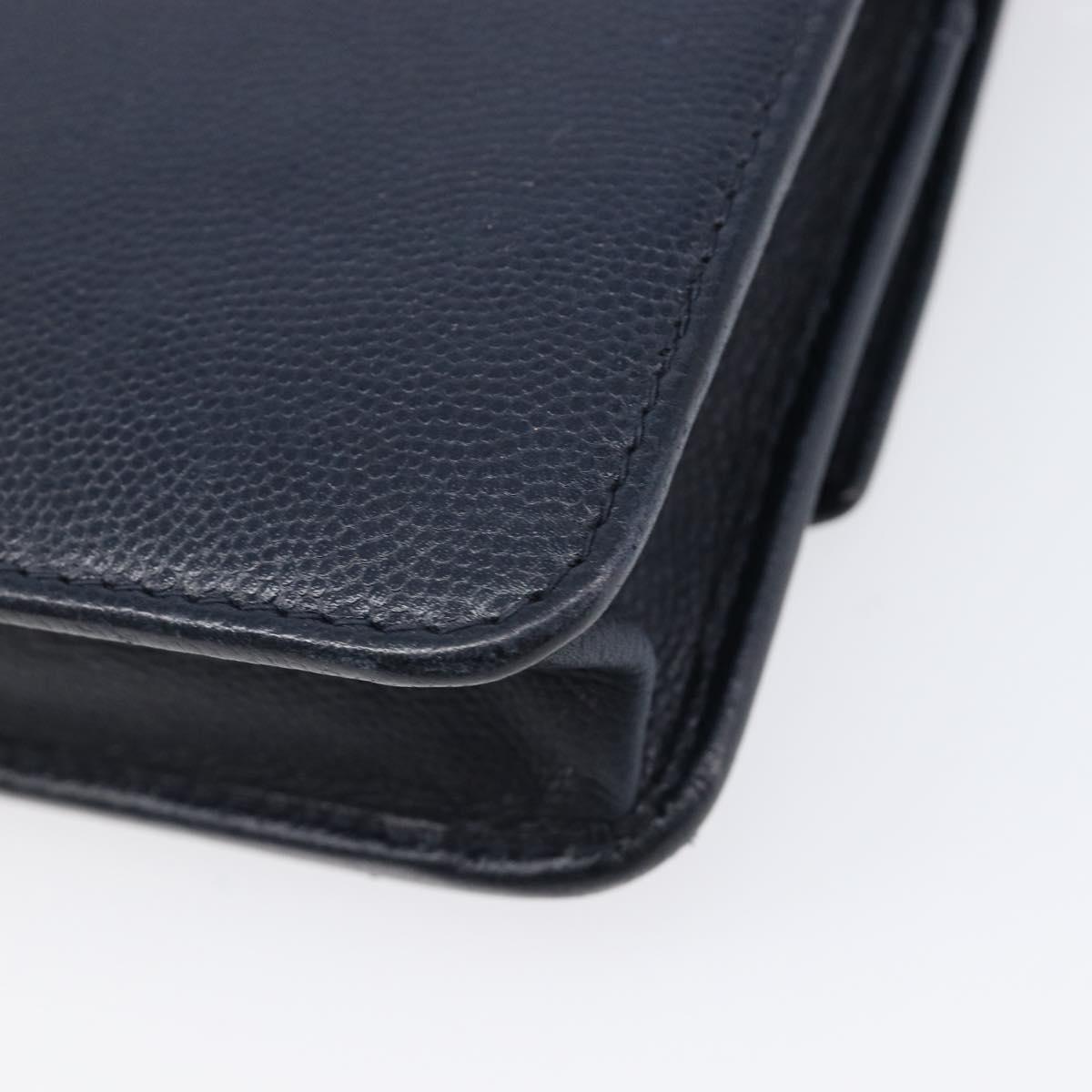 CHANEL Chain Shoulder Wallet Bag Caviar Skin Navy Silver CC Auth 215363V
