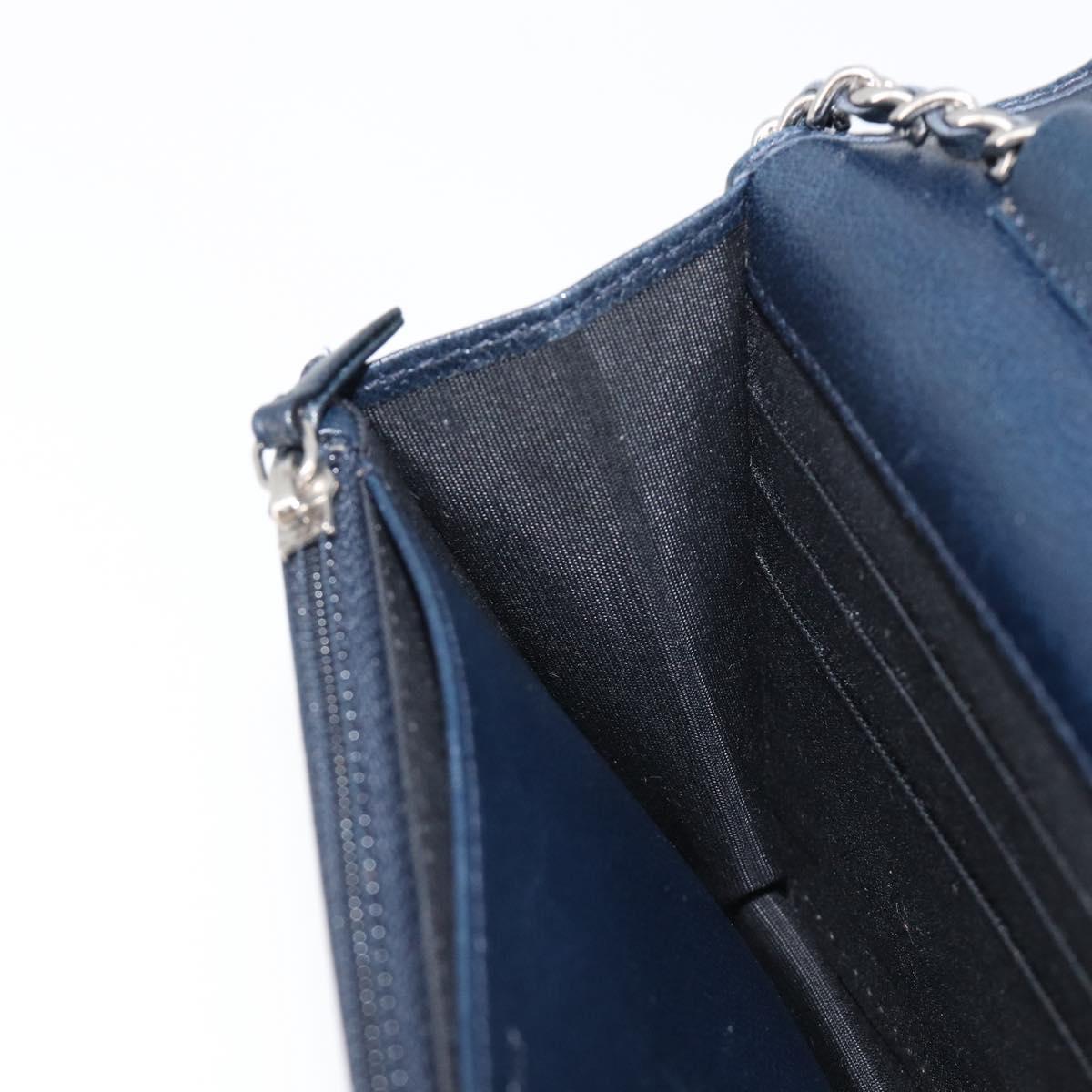 CHANEL Chain Shoulder Wallet Bag Caviar Skin Navy Silver CC Auth 215363V