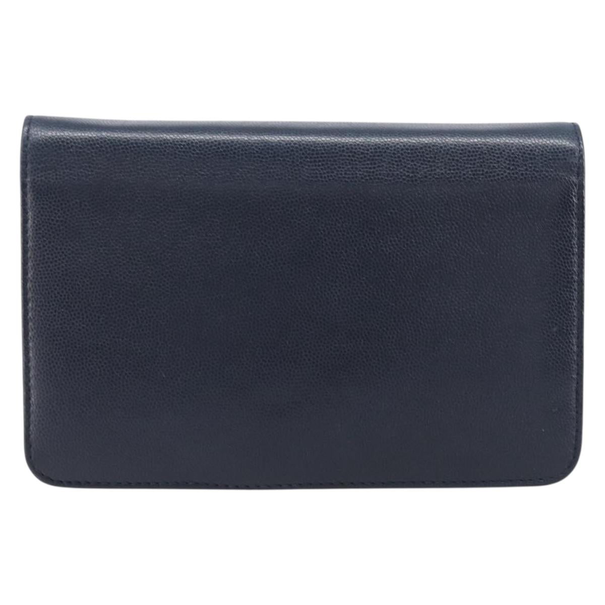 CHANEL Chain Shoulder Wallet Bag Caviar Skin Navy Silver CC Auth 215363V