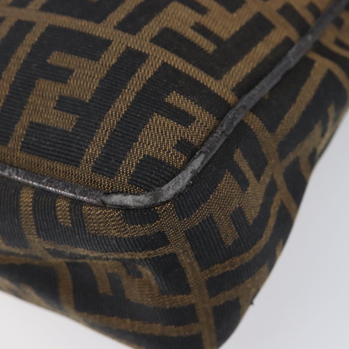 FENDI Zucca Canvas Shoulder Bag Brown Black Auth 215364