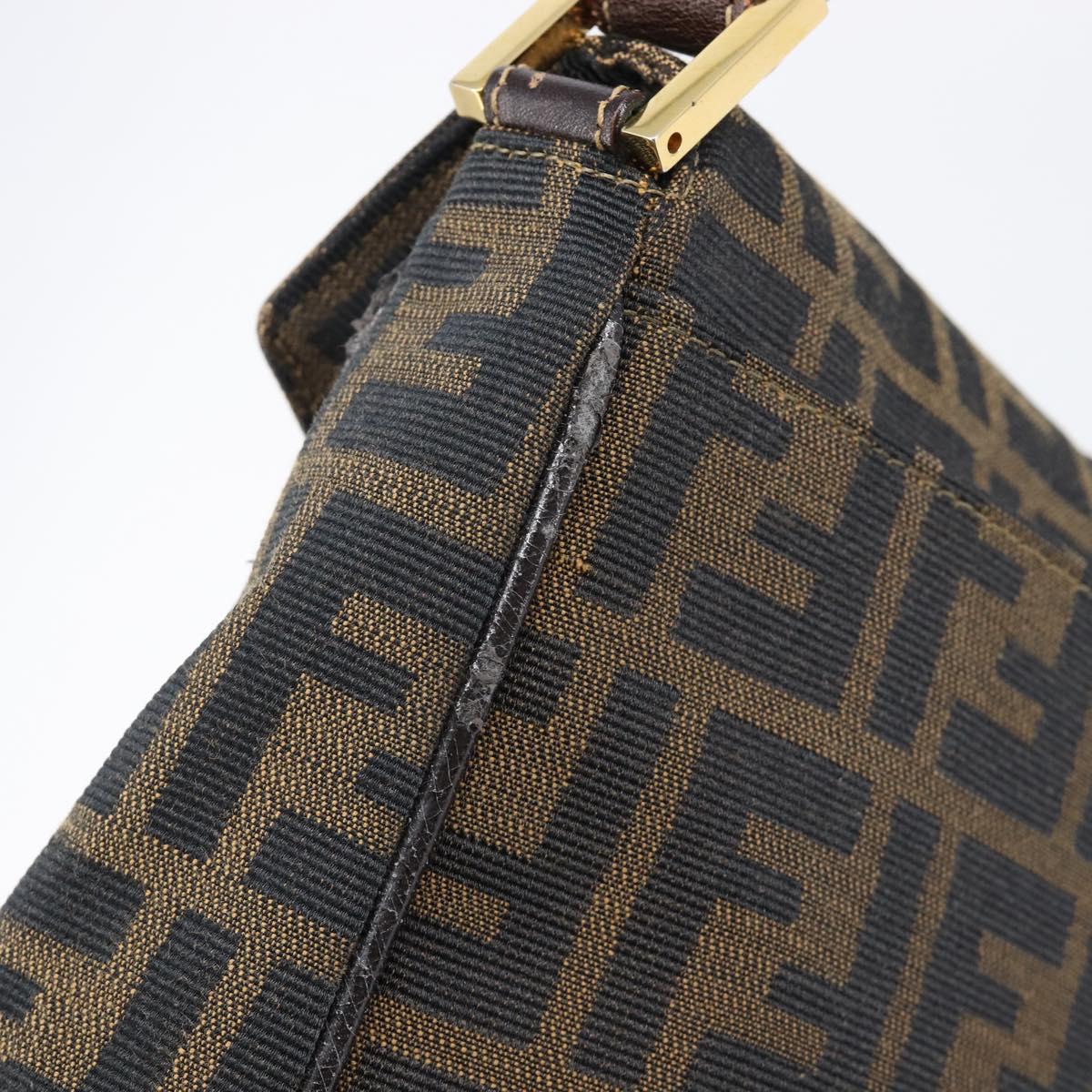 FENDI Zucca Canvas Shoulder Bag Brown Black Auth 215364