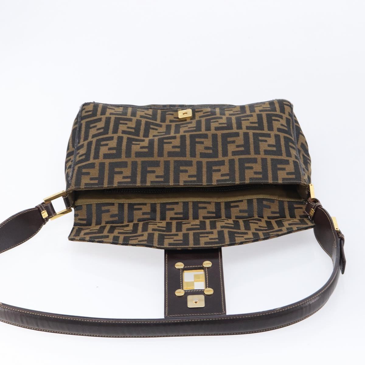 FENDI Zucca Canvas Shoulder Bag Brown Black Auth 215364