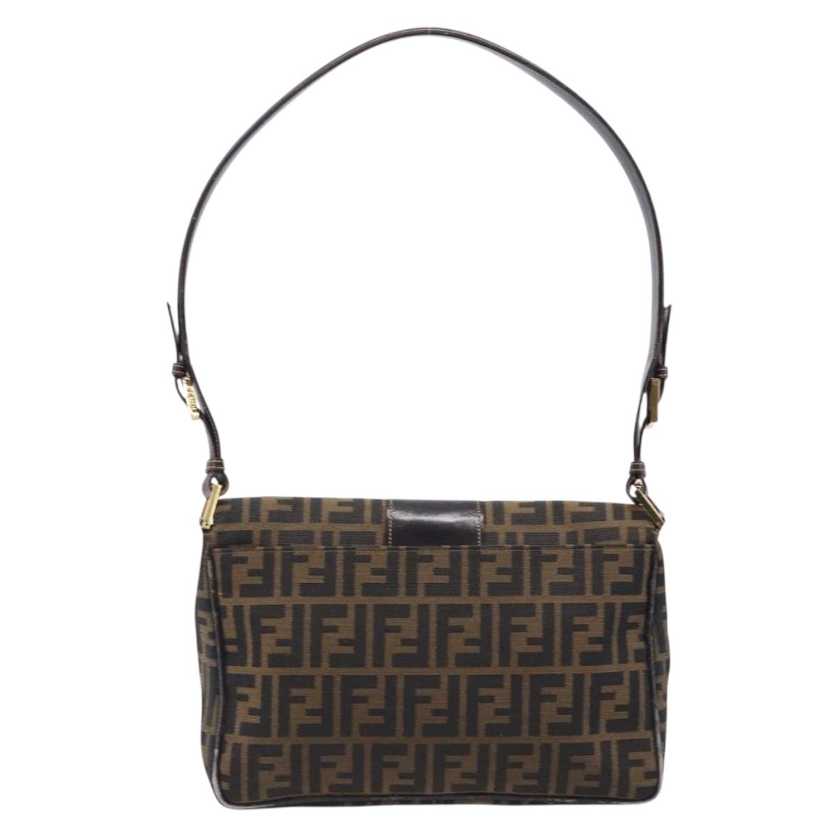 FENDI Zucca Canvas Shoulder Bag Brown Black Auth 215364