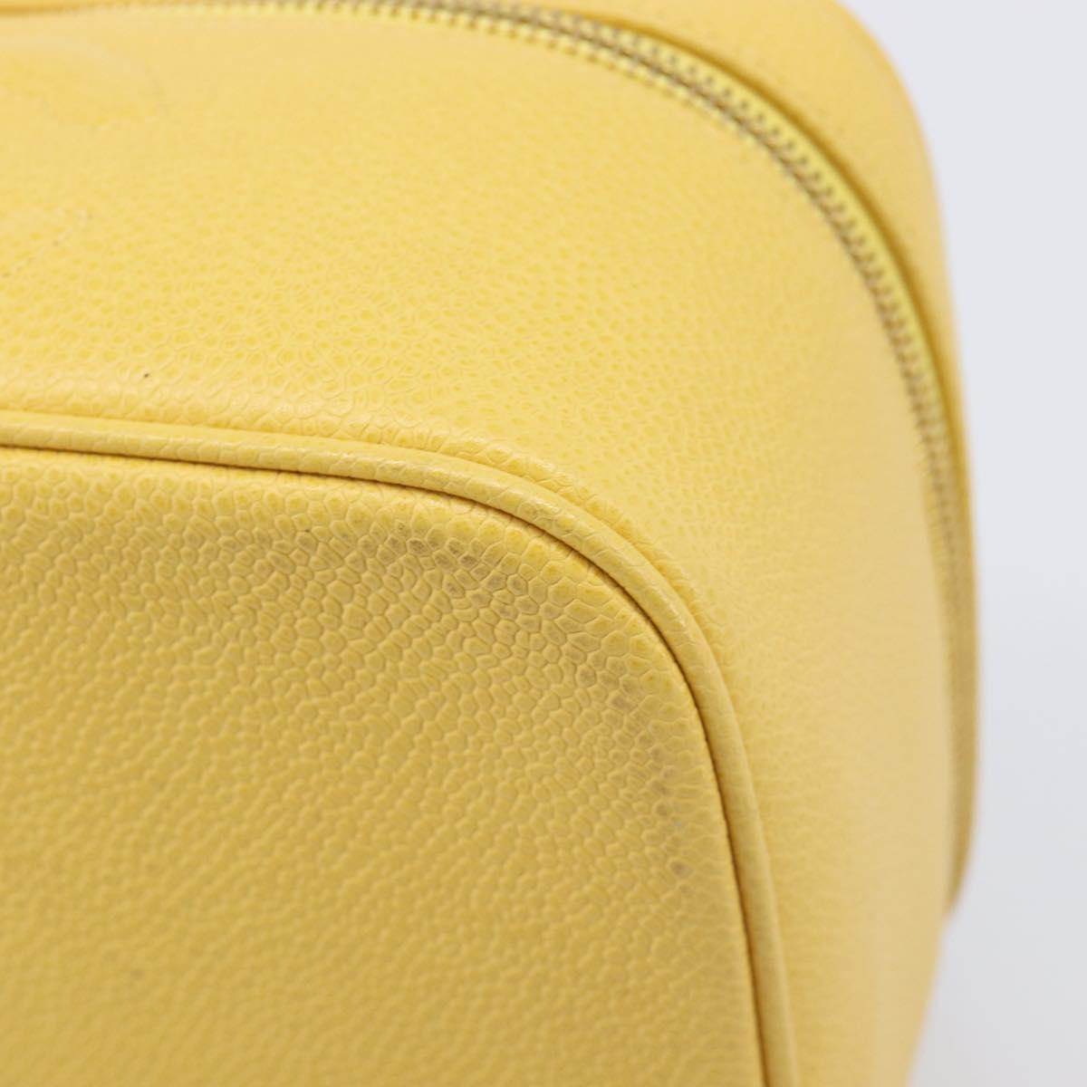 CHANEL Vanity Hand Bag Caviar Skin Yellow Gold CC Auth 215366
