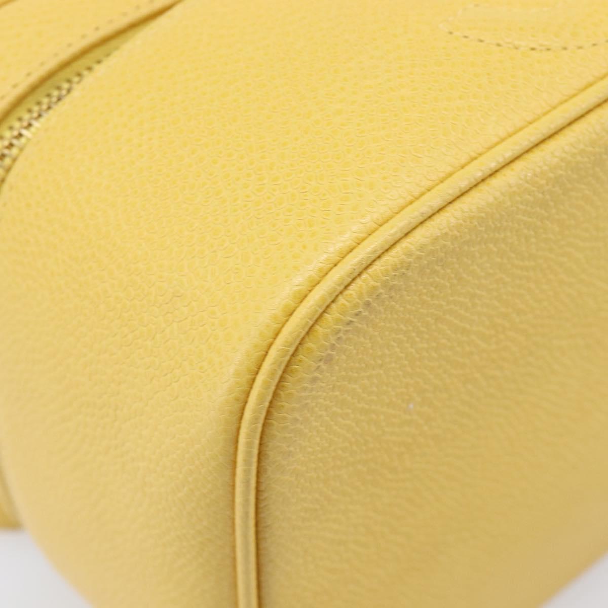 CHANEL Vanity Hand Bag Caviar Skin Yellow Gold CC Auth 215366
