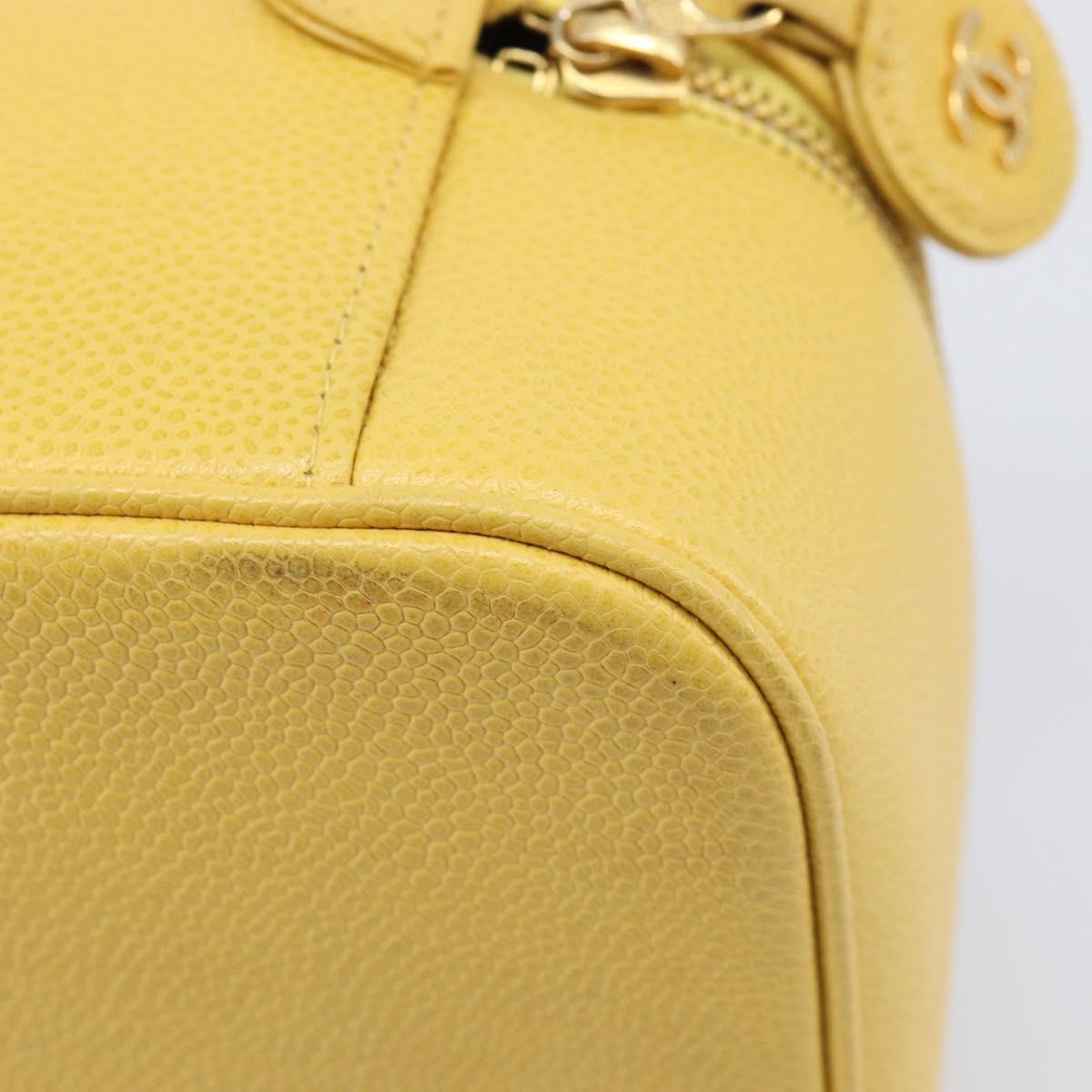CHANEL Vanity Hand Bag Caviar Skin Yellow Gold CC Auth 215366