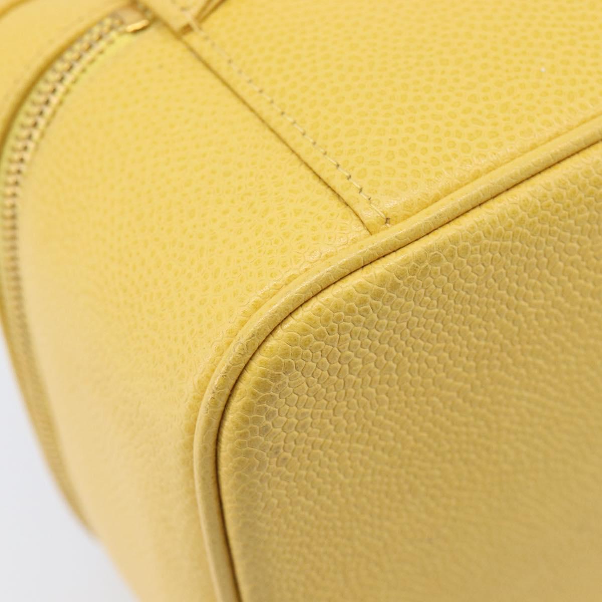 CHANEL Vanity Hand Bag Caviar Skin Yellow Gold CC Auth 215366