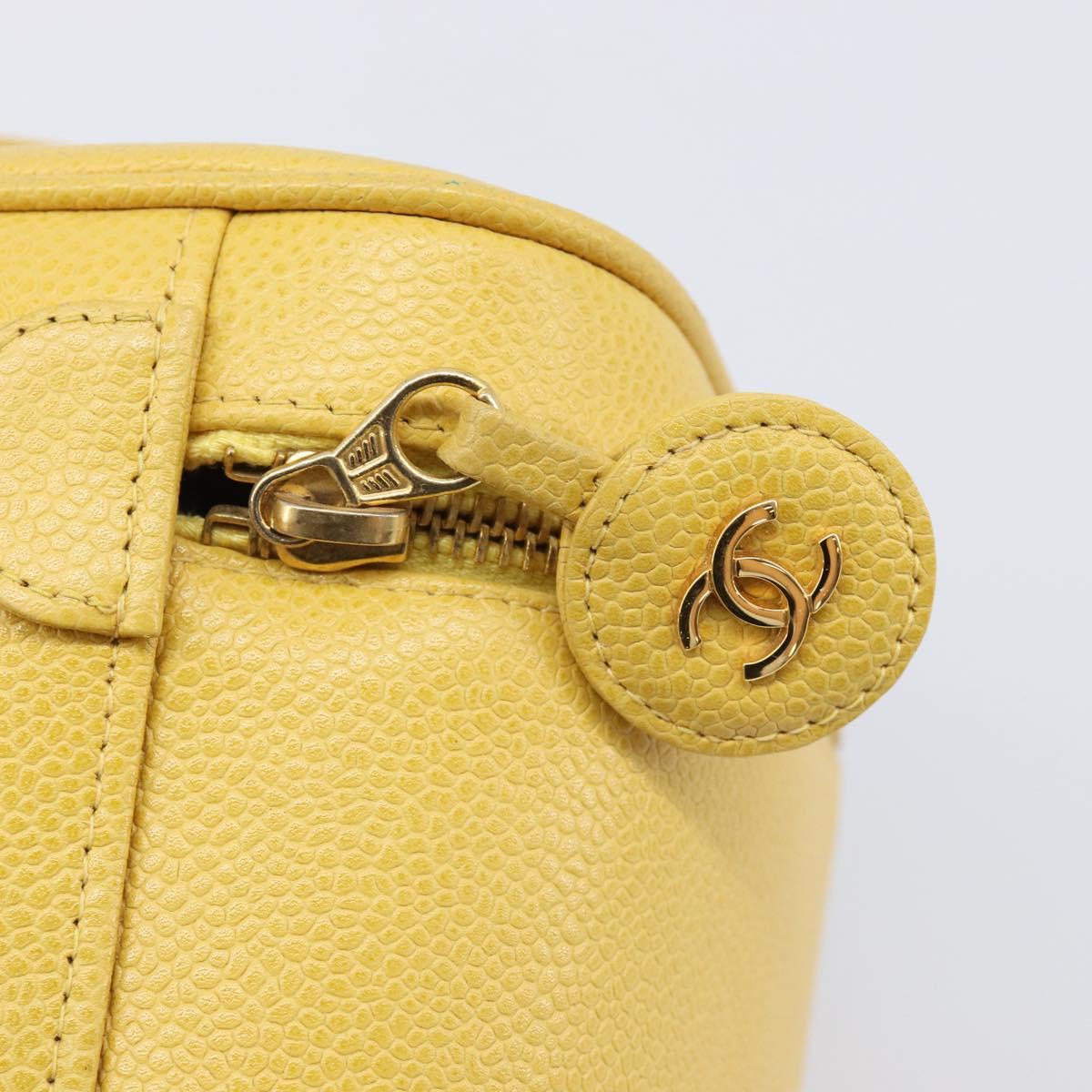 CHANEL Vanity Hand Bag Caviar Skin Yellow Gold CC Auth 215366
