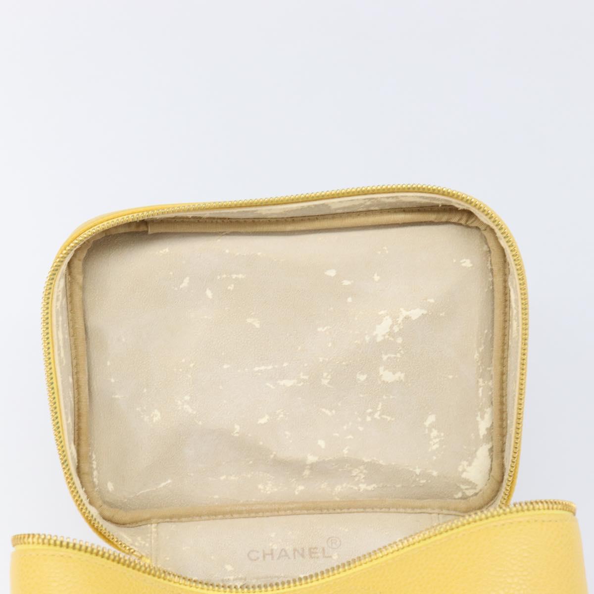 CHANEL Vanity Hand Bag Caviar Skin Yellow Gold CC Auth 215366