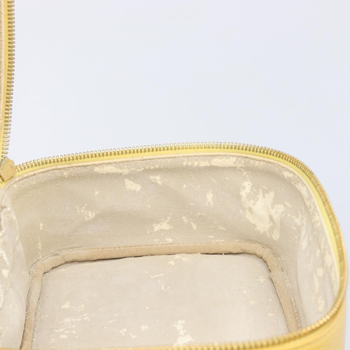 CHANEL Vanity Hand Bag Caviar Skin Yellow Gold CC Auth 215366