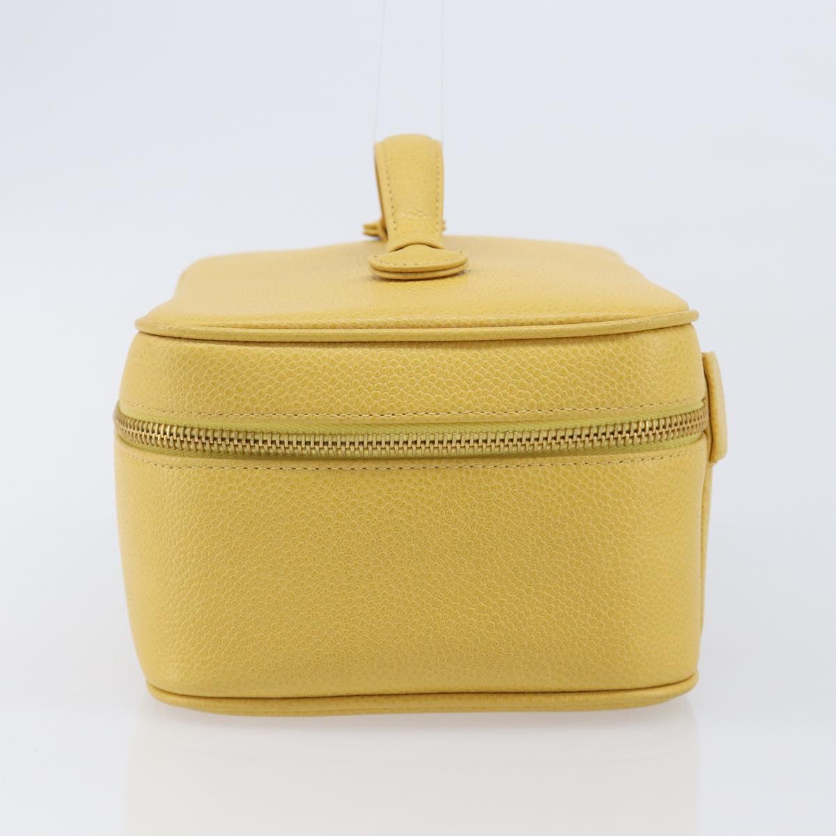 CHANEL Vanity Hand Bag Caviar Skin Yellow Gold CC Auth 215366