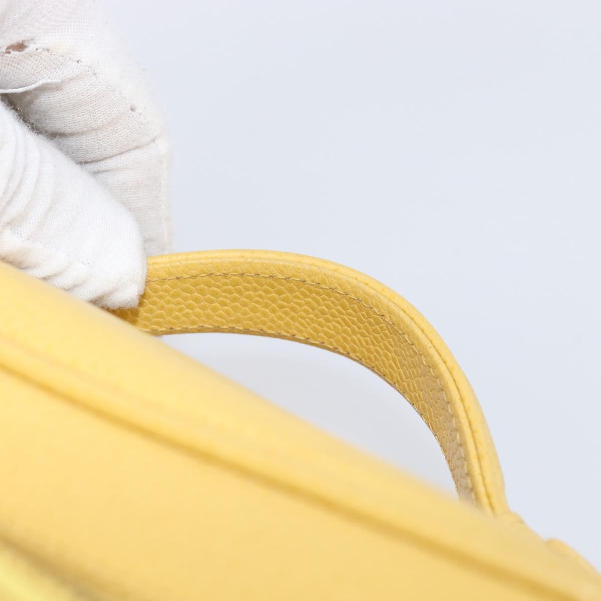 CHANEL Vanity Hand Bag Caviar Skin Yellow Gold CC Auth 215366