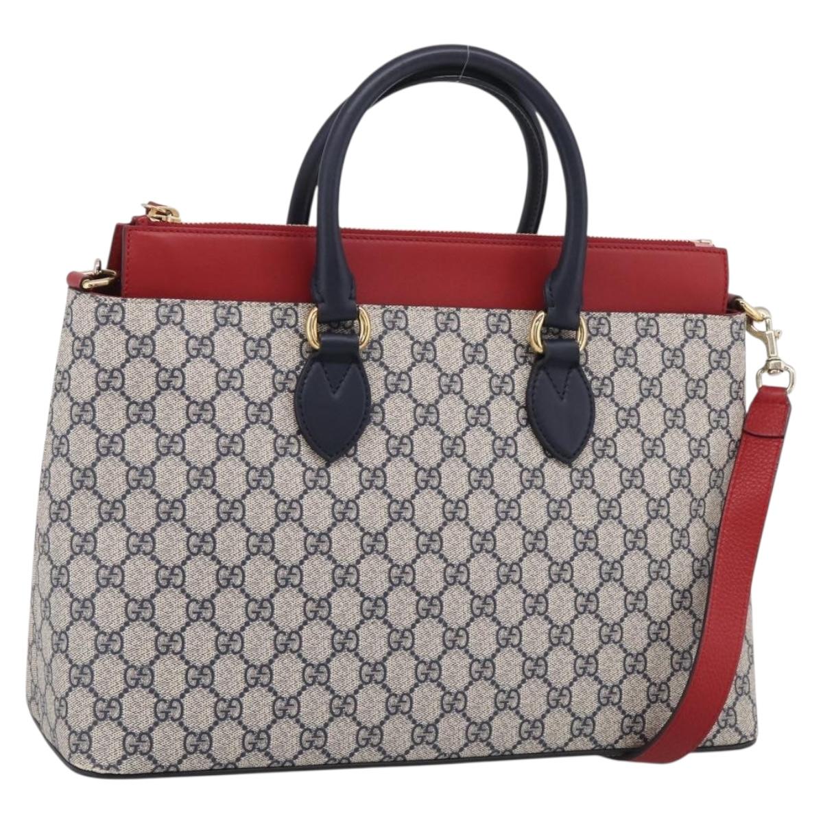 GUCCI GG Supreme Hand Bag PVC 2way Navy Gold 409533 Auth 215369V