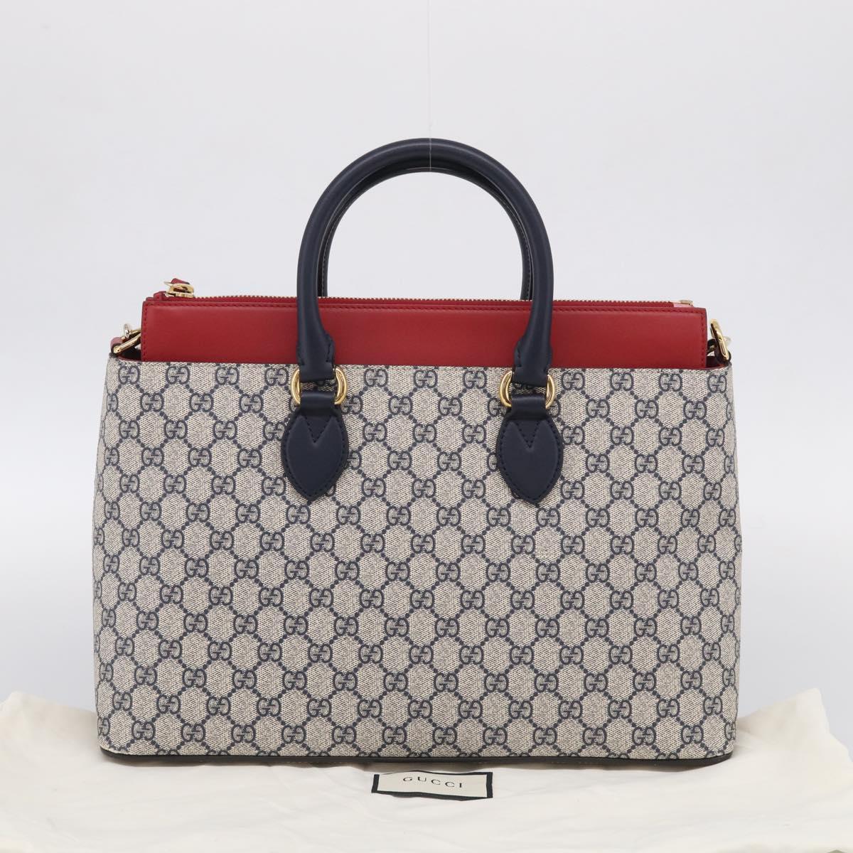 GUCCI GG Supreme Hand Bag PVC 2way Navy Gold 409533 Auth 215369V