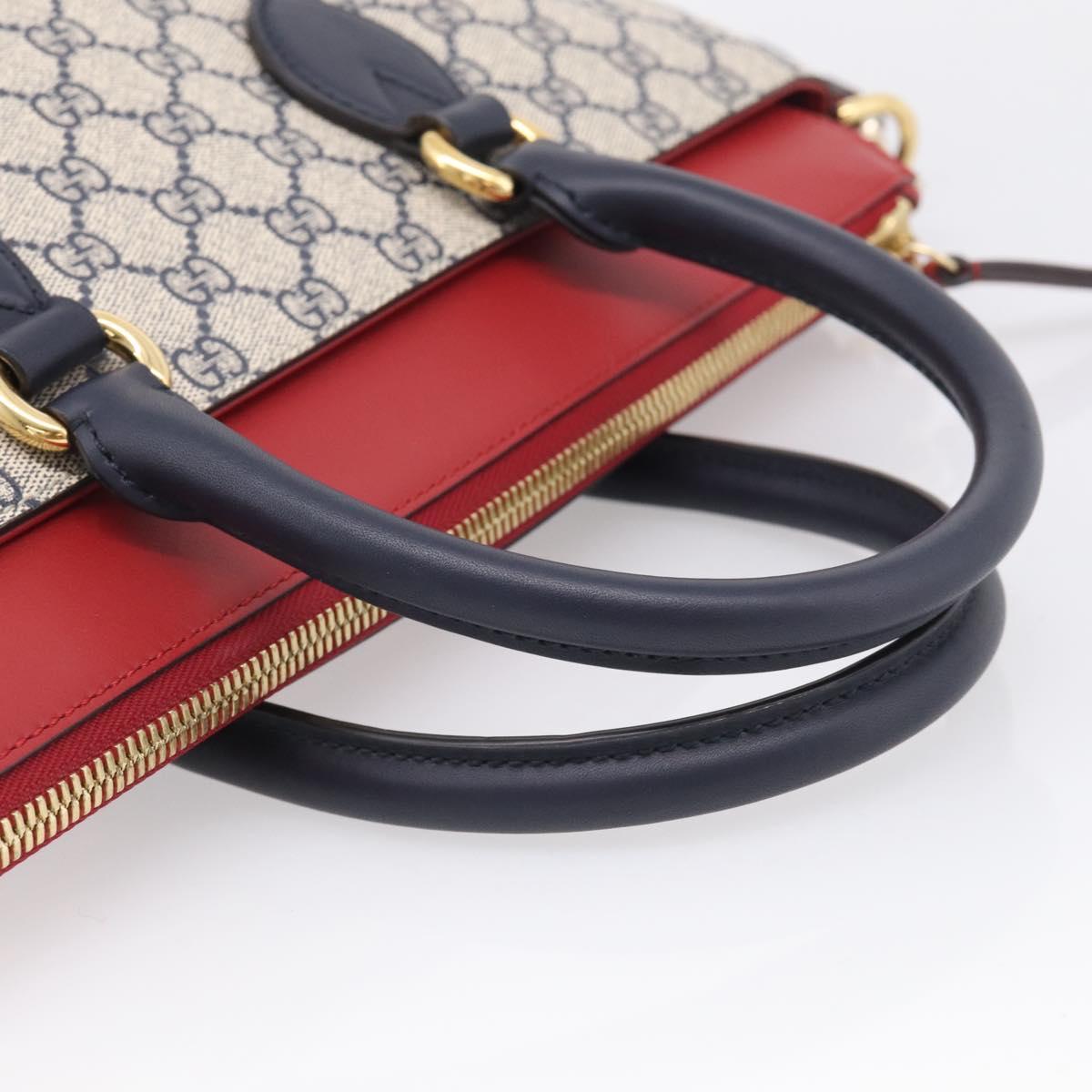 GUCCI GG Supreme Hand Bag PVC 2way Navy Gold 409533 Auth 215369V