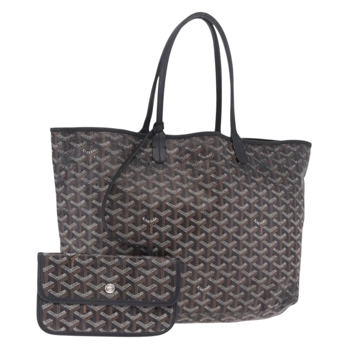 Goyard Herringbone Saint Louis PM Tote Bag PVC Black Silver Auth 215370