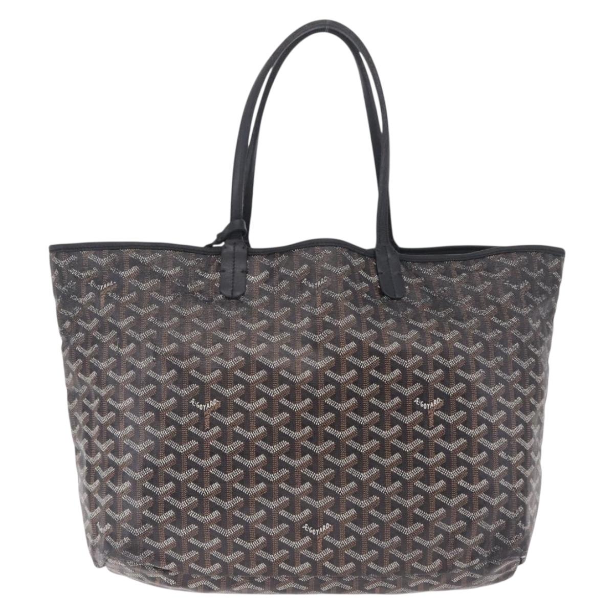 Goyard Herringbone Saint Louis PM Tote Bag PVC Black Silver Auth 215370