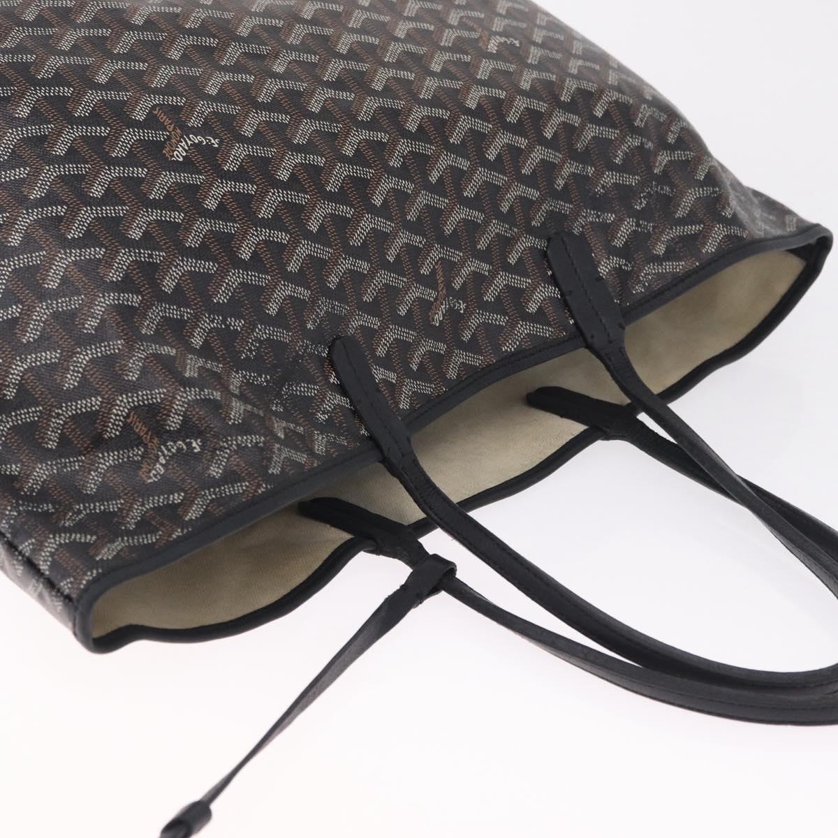 Goyard Herringbone Saint Louis PM Tote Bag PVC Black Silver Auth 215370