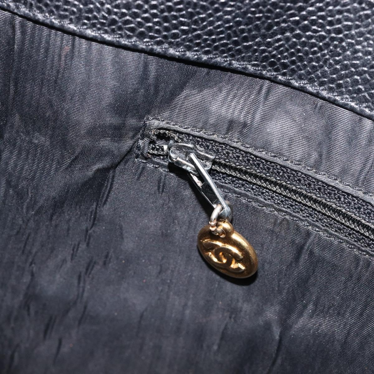 CHANEL Clutch Bag Caviar Skin Black Gold CC Auth 215372