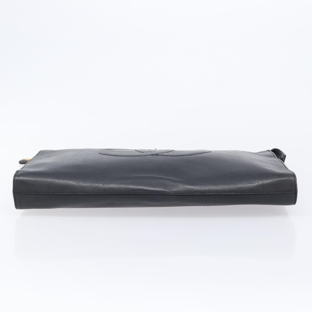CHANEL Clutch Bag Caviar Skin Black Gold CC Auth 215372