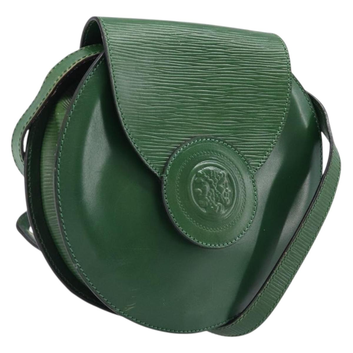 FENDI Shoulder Bag Leather Green Gold Auth 215382