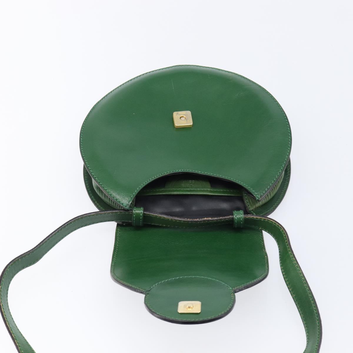 FENDI Shoulder Bag Leather Green Gold Auth 215382