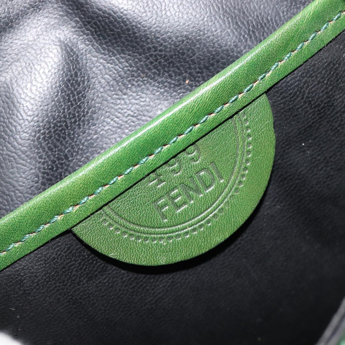 FENDI Shoulder Bag Leather Green Gold Auth 215382