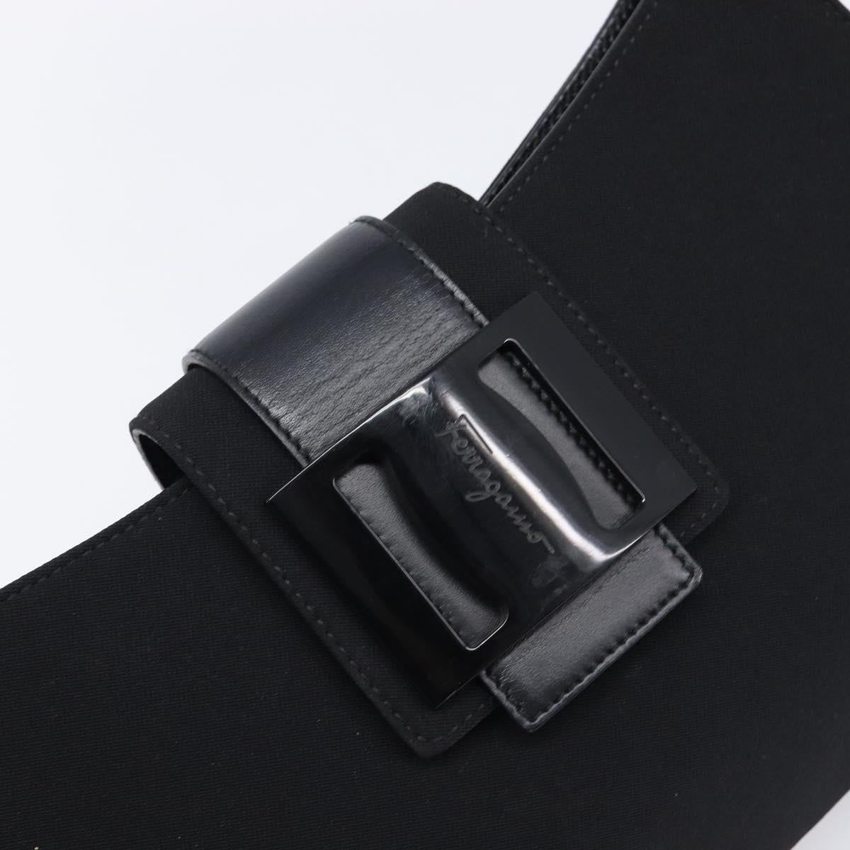 Salvatore Ferragamo Vala Shoulder Bag Canvas Black Silver Auth 215390A