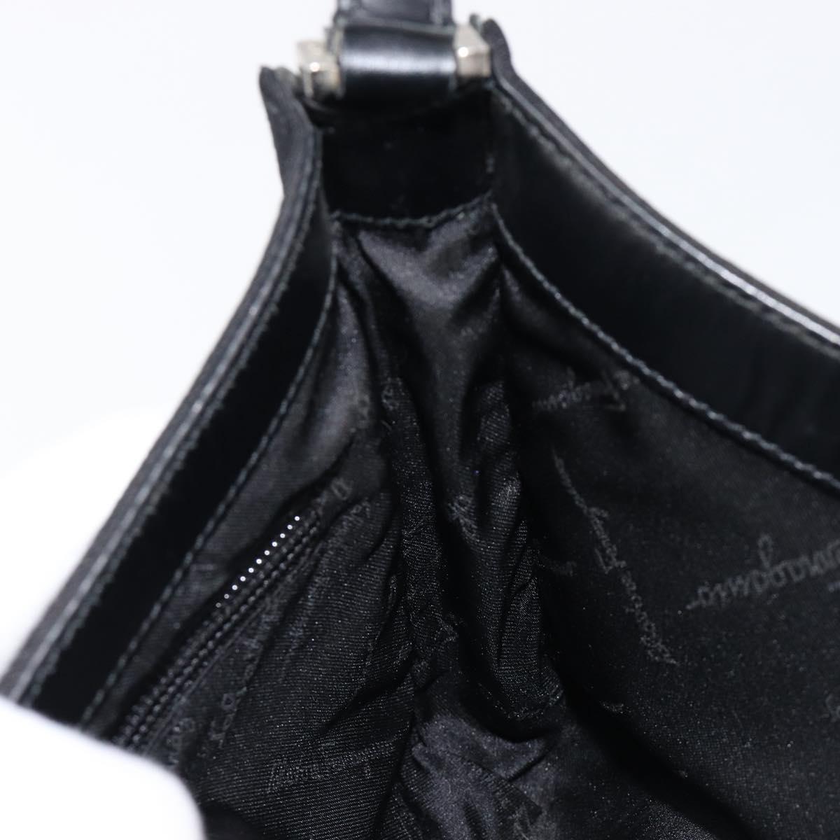 Salvatore Ferragamo Vala Shoulder Bag Canvas Black Silver Auth 215390A
